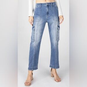 Ceros Time For Change Sabrina High Rise Cargo Straight Jeans in Malibu Size‎ 24